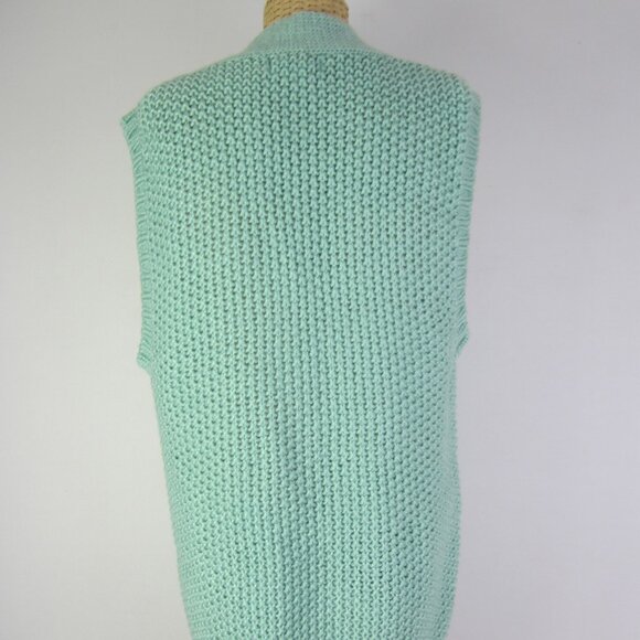 Vtg Jack Winter Women M Mint Green Oversized Sweater Vest V Neck Handknit Textur - Picture 2 of 8